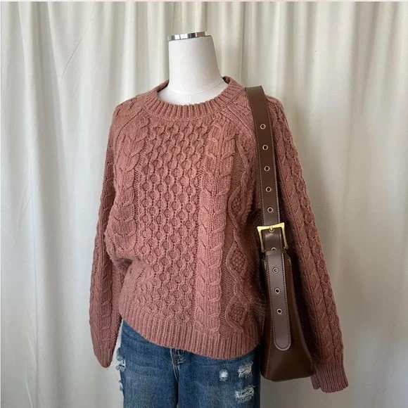 Lucky brand Mixed Cable Crew Pullover Sweater wool blend Large. - Picture 5 of 8